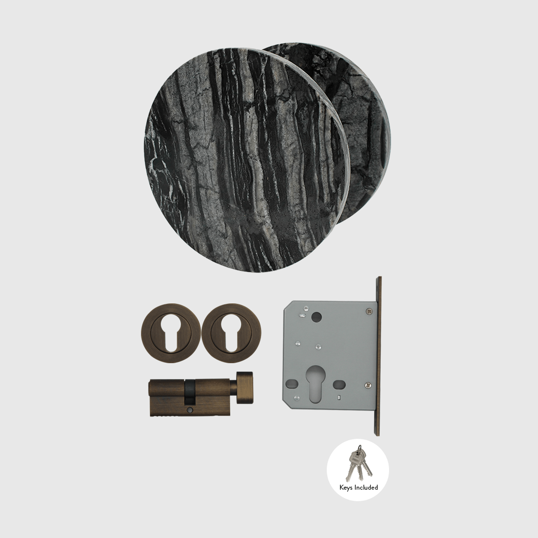 Aged Bronze & Silver Wave Marble Entry Door Package - Zephra - PKENTRY-AB-SWM