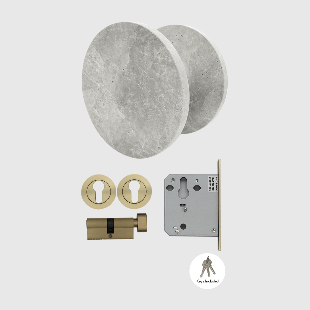 Brushed Gold & Hermes Grey Marble Entry Door Package - Zephra - PKENTRY-BG-HGM
