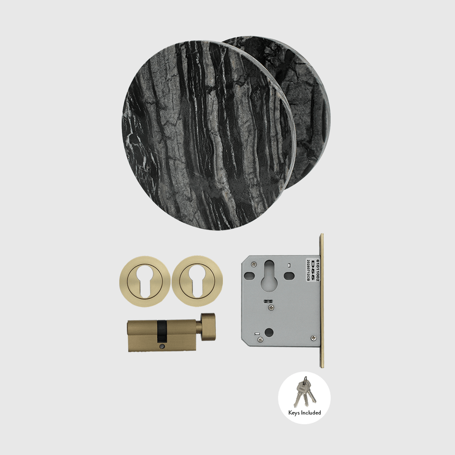 Brushed Gold & Silver Wave Marble Entry Door Package - Zephra - PKENTRY-BG-SWM