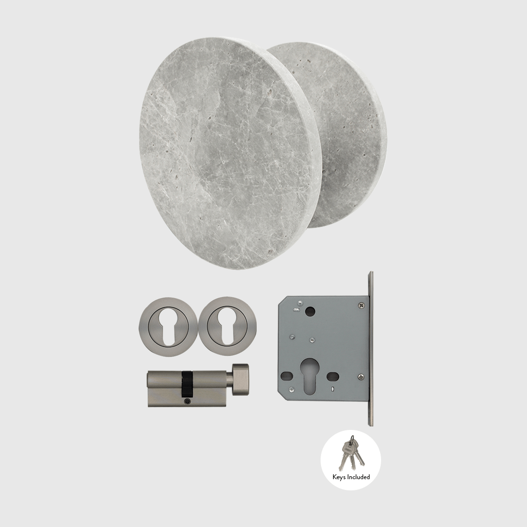 Brushed Nickel & Hermes Grey Marble Entry Door Package - Zephra - PKENTRY-BN-HGM