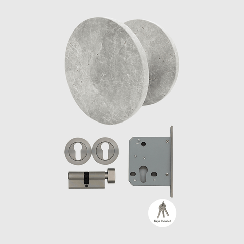 Hermes Grey Marble Front Door Pull & Brushed Nickel Lock Package