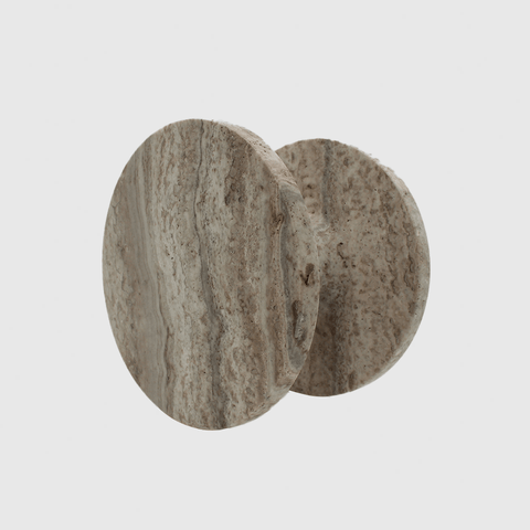 Silver Travertine Stone Circular Front Door Pull Handle 200mm (Pair)