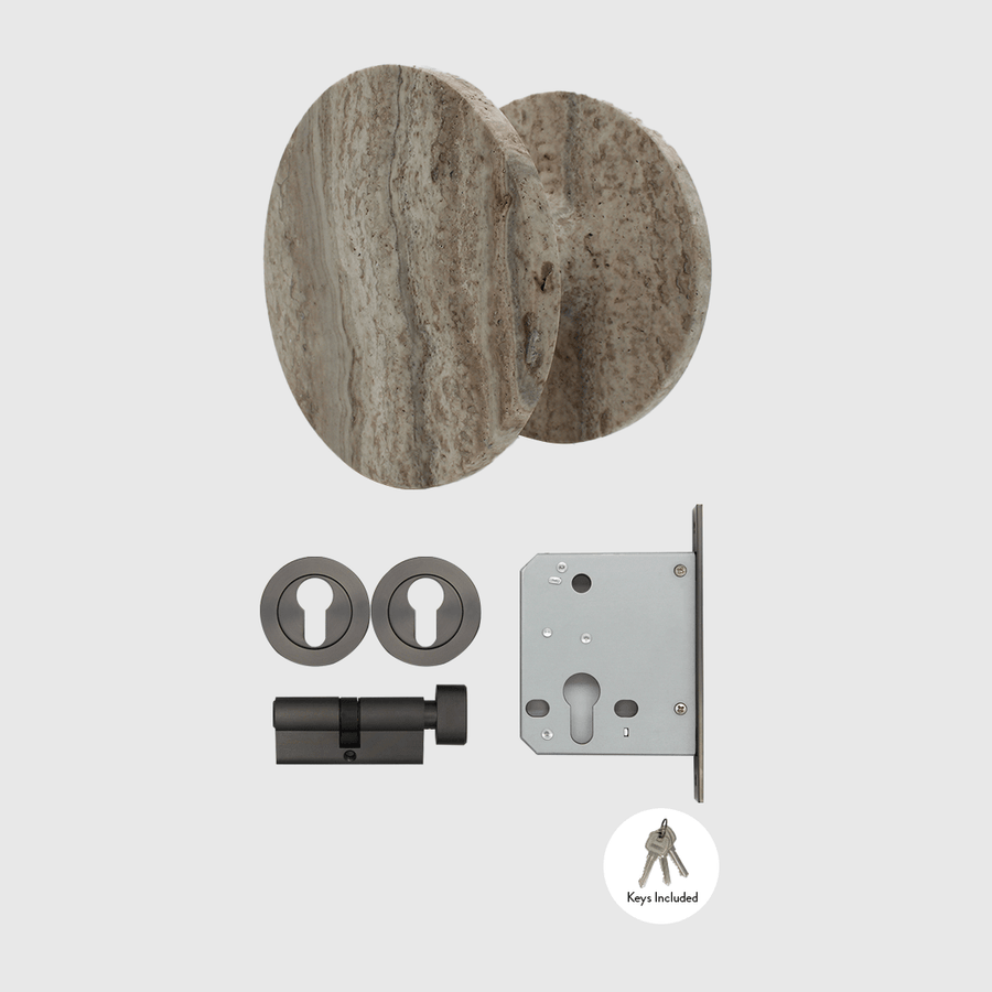 Gunmetal Lock & Silver Travertine Entry Door Package - Zephra - PKENTRY-GM-STV