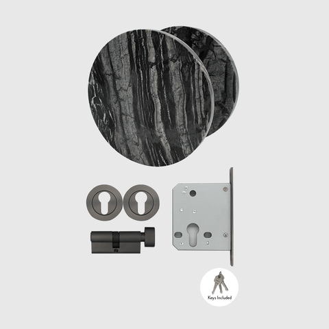 Silver Wave Marble Front Door Pull & Gunmetal Lock Package