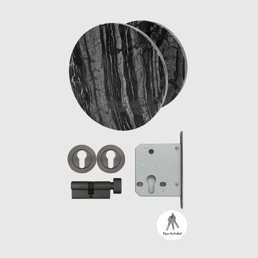 Gunmetal & Silver Wave Marble Entry Door Package - Zephra - PKENTRY-GM-SWM