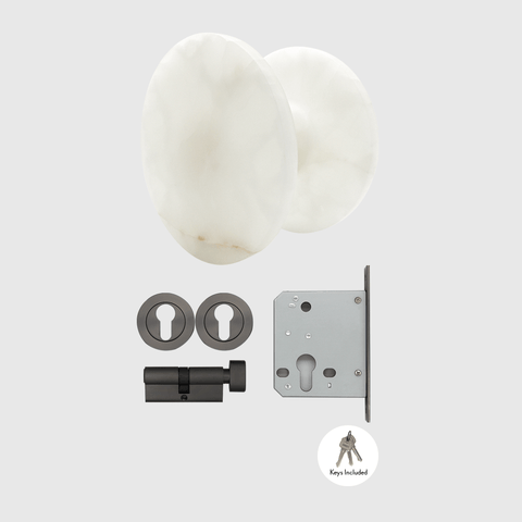 White Onyx Front Door Pull & Gunmetal Lock Package
