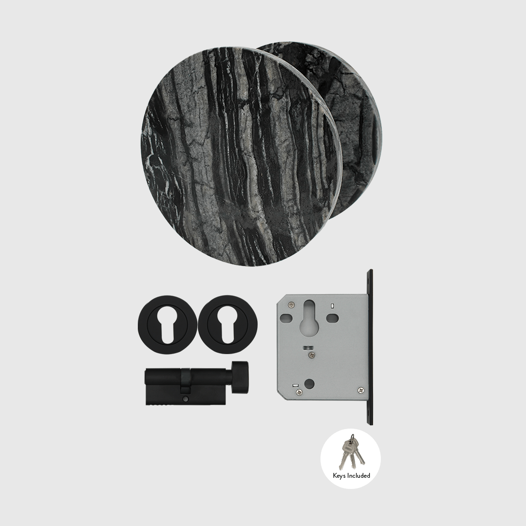 Matte Black & Silver Wave Marble Entry Door Package - Zephra - PKENTRY-MB-SWM