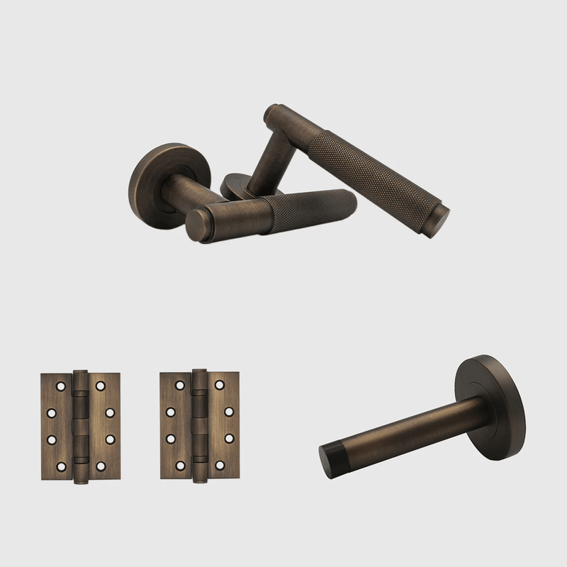 Passage Knurled Aged Bronze Door Handle Package