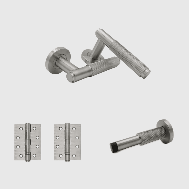 Passage Knurled Brushed Nickel Door Handle Package