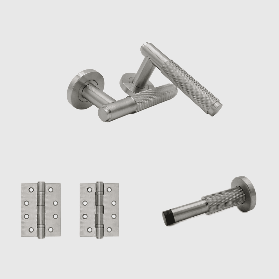 Passage Knurled Brushed Nickel Door Handle Package - Zephra - PKPASSAGE-KN-BN