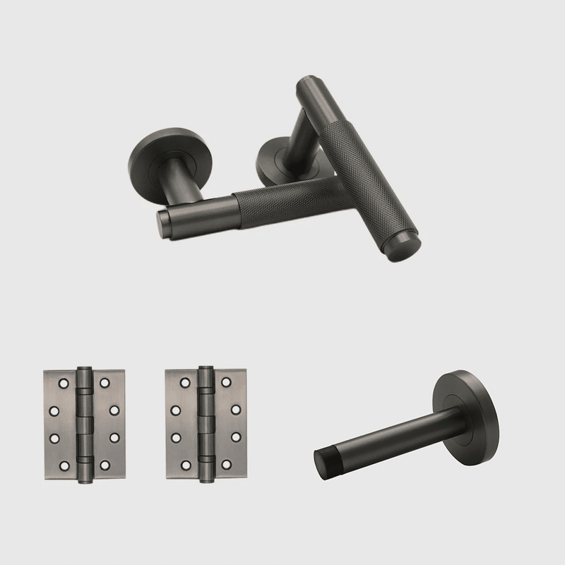 Passage Knurled Gunmetal Door Handle Package