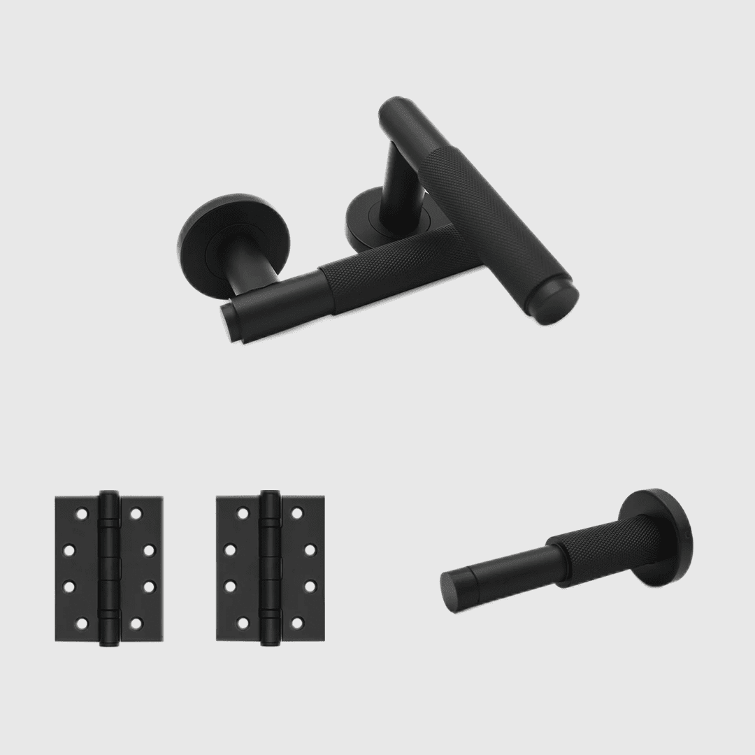 Passage Knurled Matte Black Door Handle Package - Zephra - PKPASSAGE-KN-MB