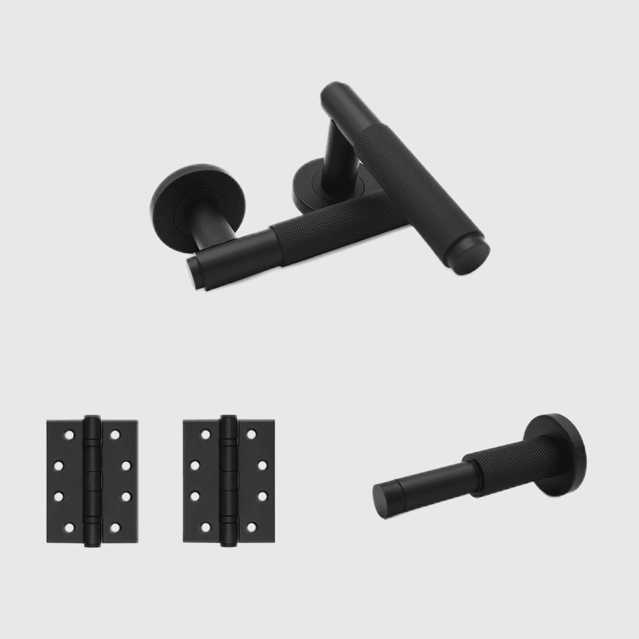Passage Knurled Matte Black Door Handle Package - Zephra - PKPASSAGE-KN-MB