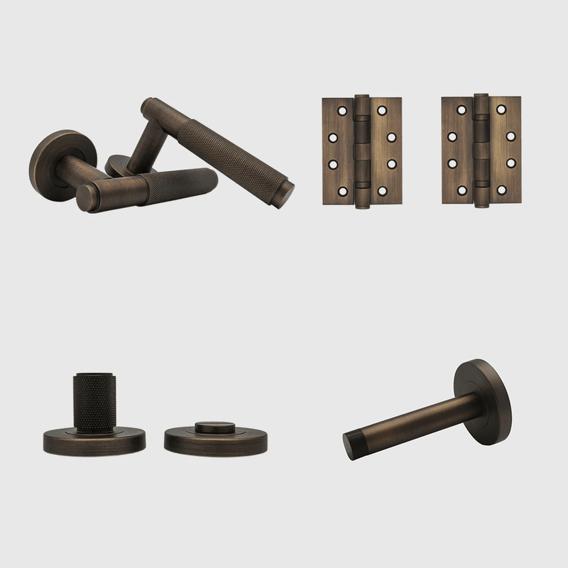 Privacy Knurled Aged Bronze Door Handle Package