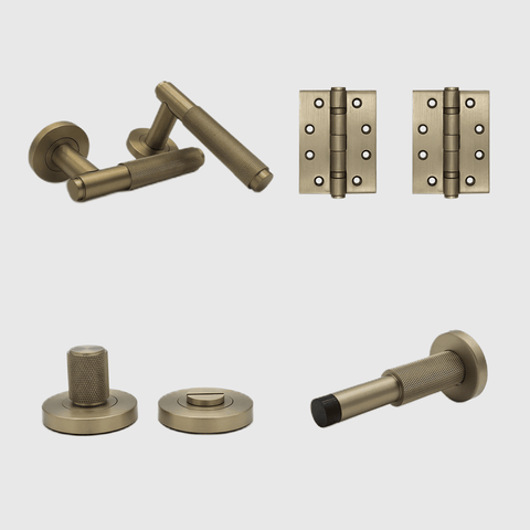 Privacy Knurled Brushed Gold Door Handle Package