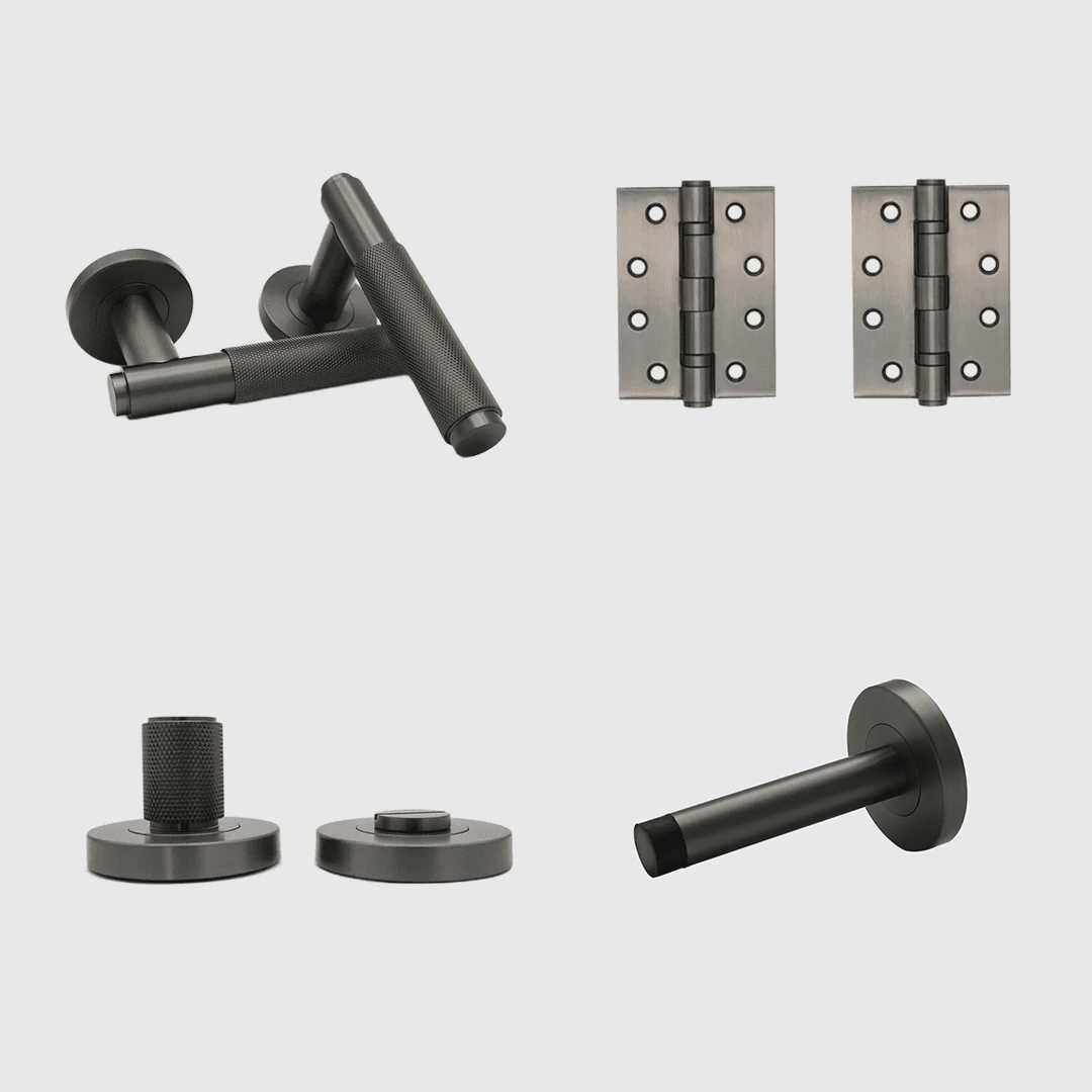 Privacy Knurled Gunmetal Door Handle Package - Zephra - PKPRIVACY-KN-GM