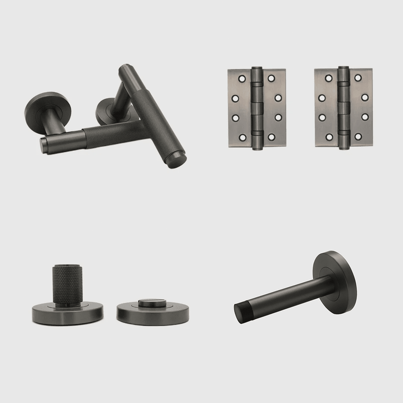 Privacy Knurled Gunmetal Door Handle Package