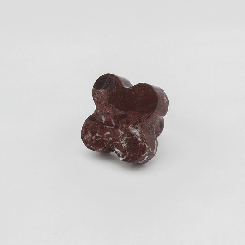Rosso Levanto Stone Clover Cabinet Knob detail