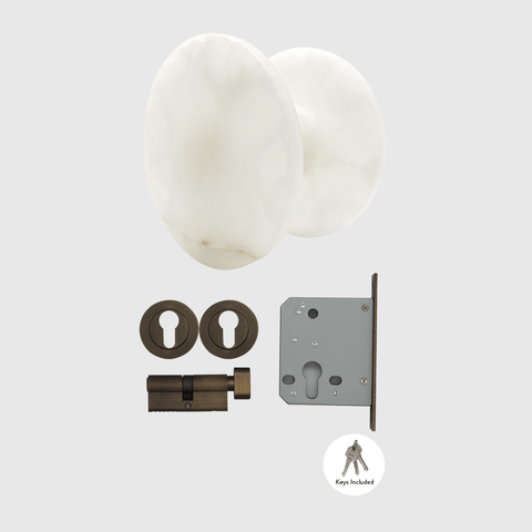 White Onyx Front Door Pull & Aged Bronze Lock Package