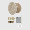 Travertine Stone Front Door Pull & Brushed Gold Lock Package