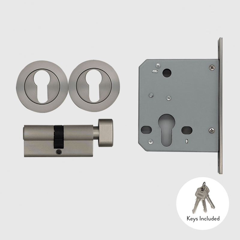Silver Wave Marble Front Door Pull & Brushed Nickel Lock Package detail