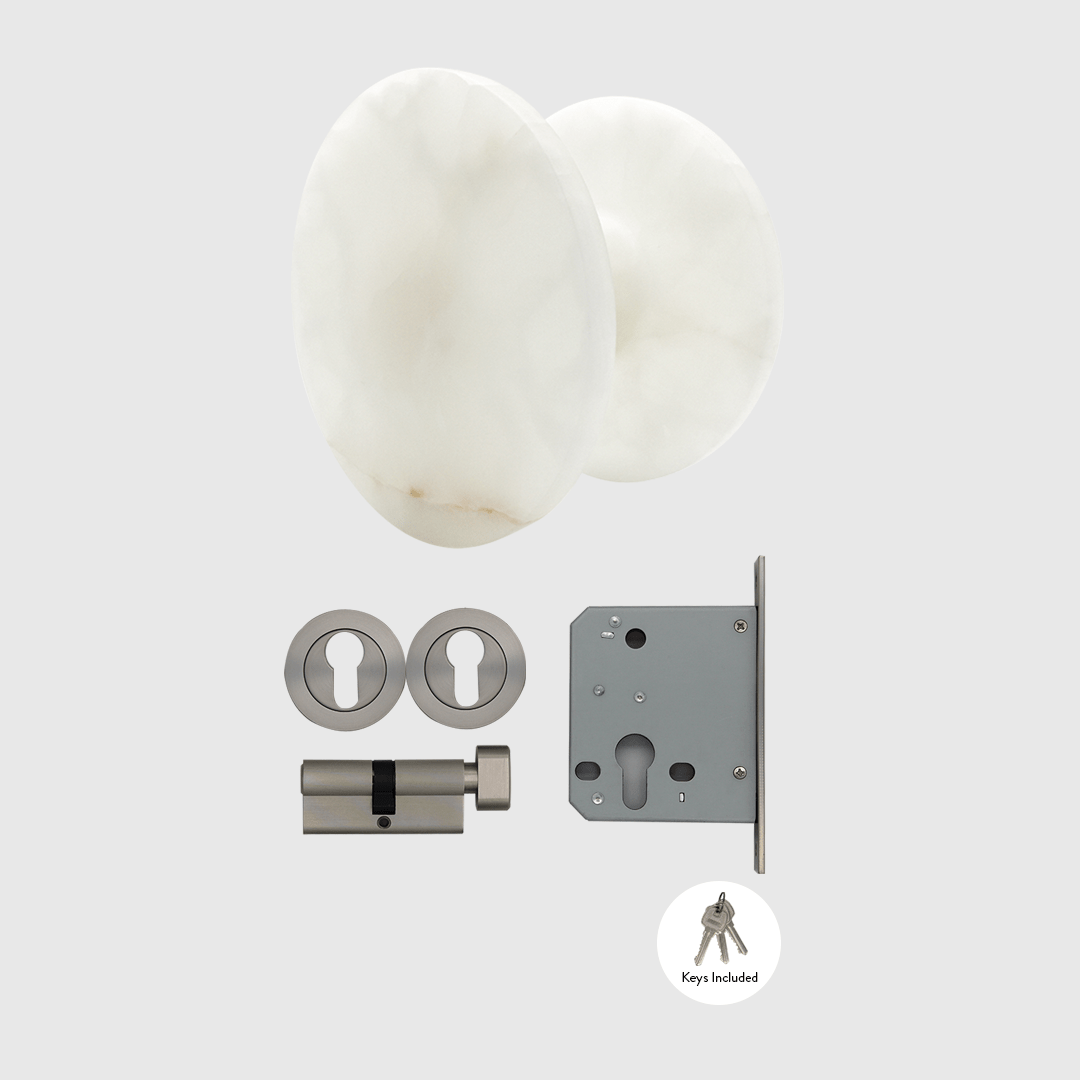 Brushed Nickel & White Onyx Entry Door Package - Zephra - PKENTRY-BN-WO
