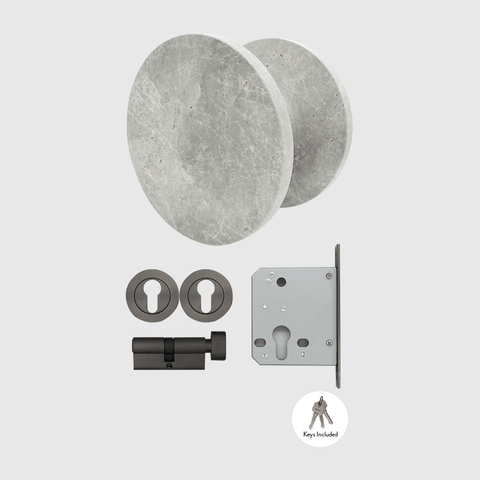 Hermes Grey Marble Front Door Pull & Gunmetal Lock Package