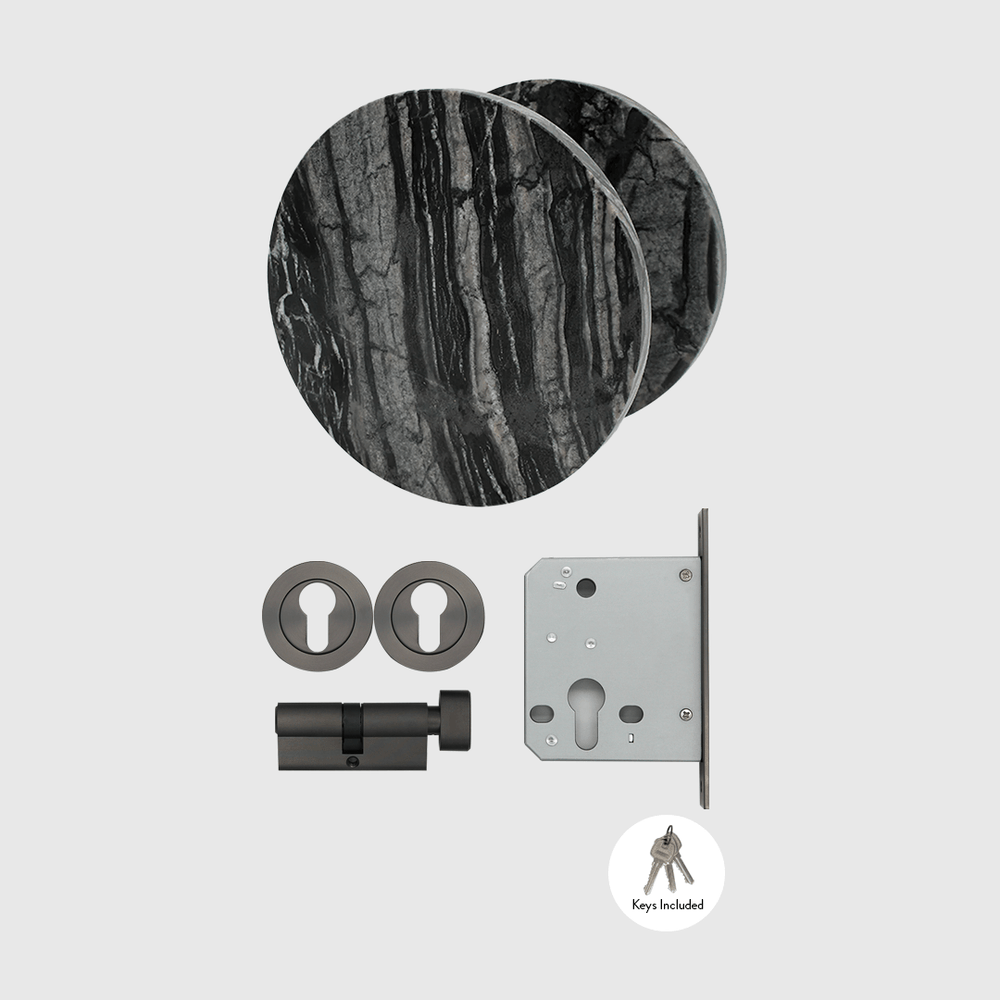 Gunmetal & Silver Wave Marble Entry Door Package - Zephra - PKENTRY-GM-SWM
