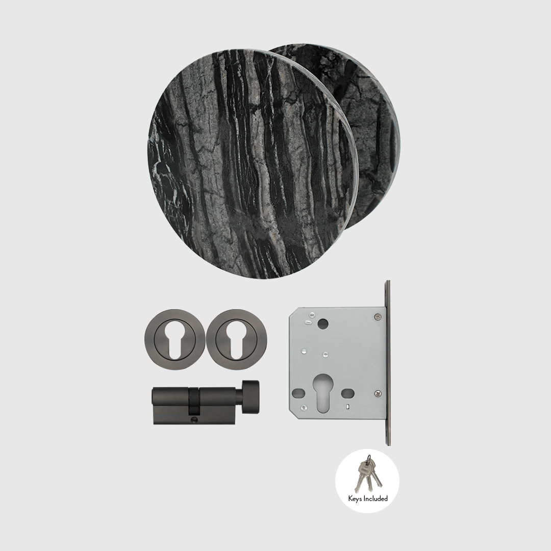 Gunmetal & Silver Wave Marble Entry Door Package - Zephra - PKENTRY-GM-SWM