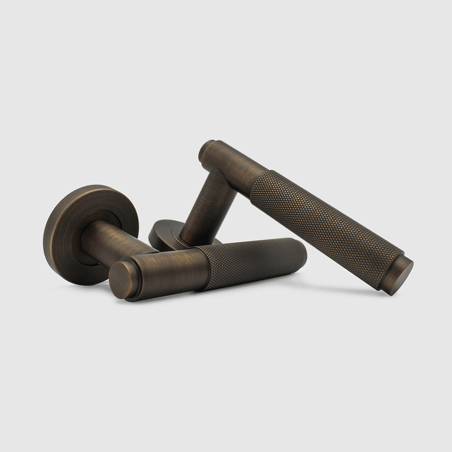 Knurled Aged Bronze Door Handle - Zephra - Door HandleKN - DH - AB
