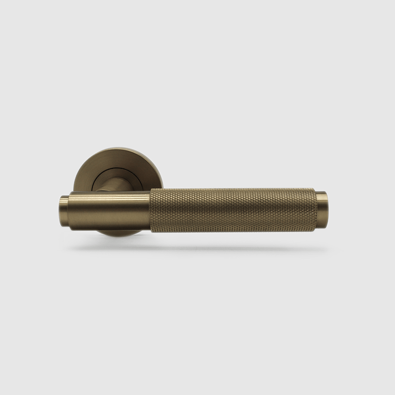 Knurled Brushed Gold Stainless Steel Door Handle detail