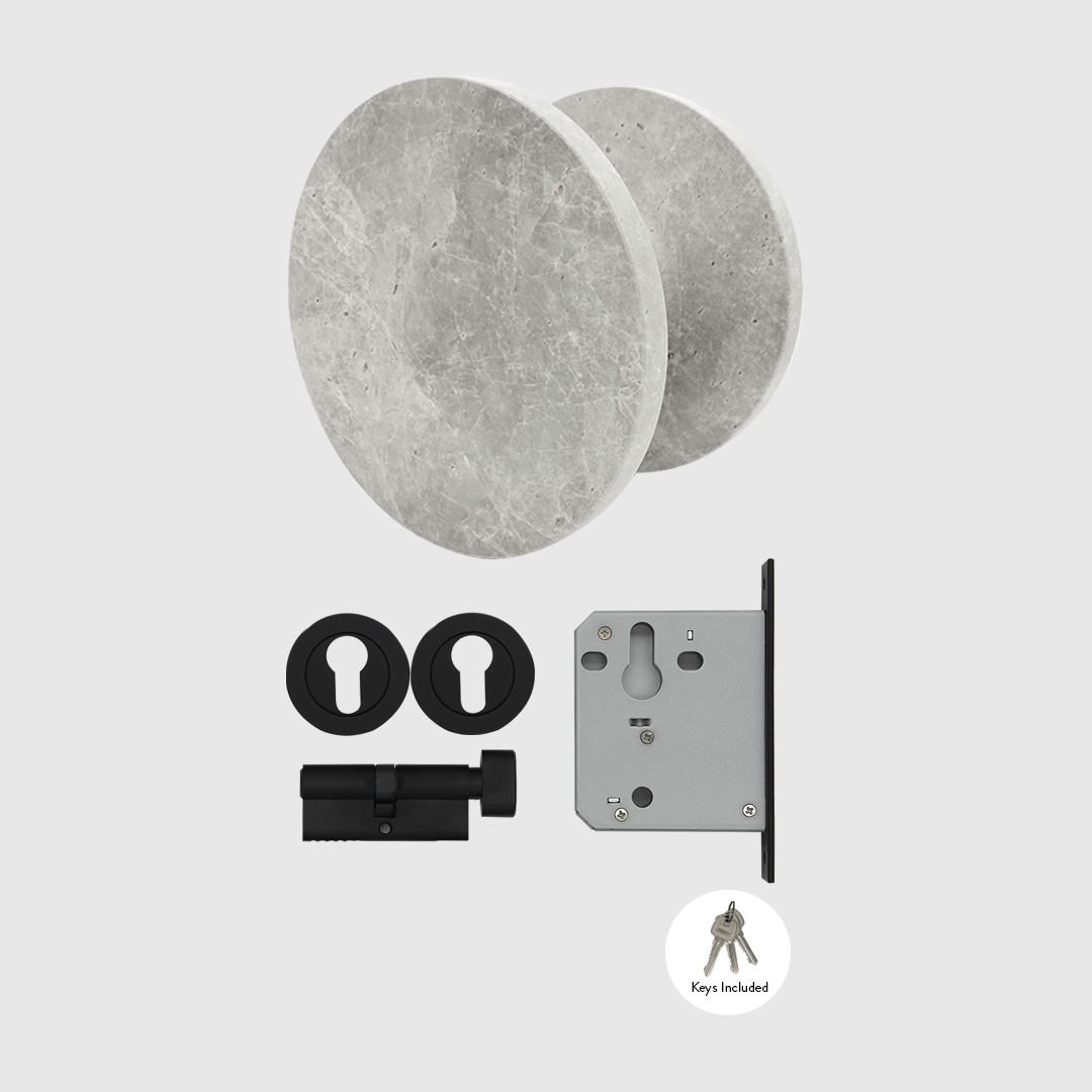 Matte Black & Hermes Grey Marble Entry Door Package - Zephra - PKENTRY-MB-HGM