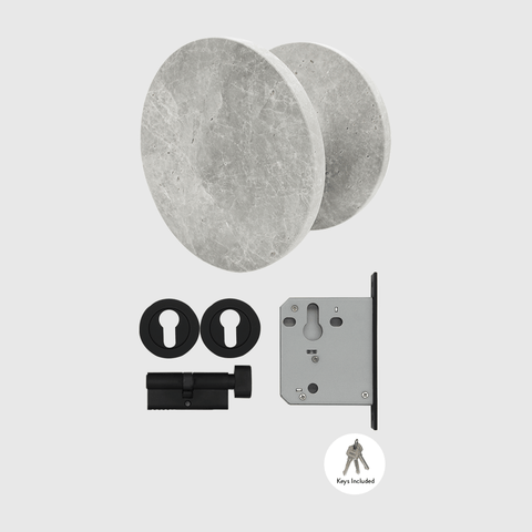 Matte Black Lock & Hermes Grey Marble Entry Door Package
