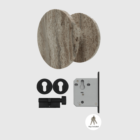 Matte Black Lock & Silver Travertine Entry Door Package