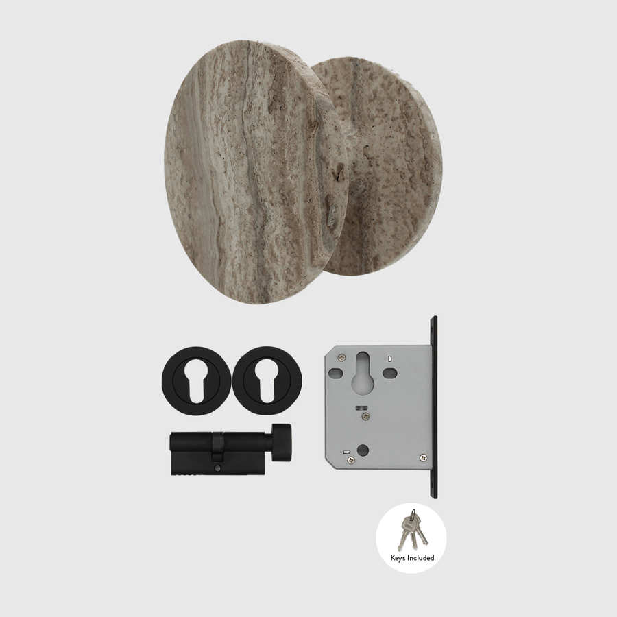 Matte Black Lock & Silver Travertine Entry Door Package - Zephra - PKENTRY-MB-STV