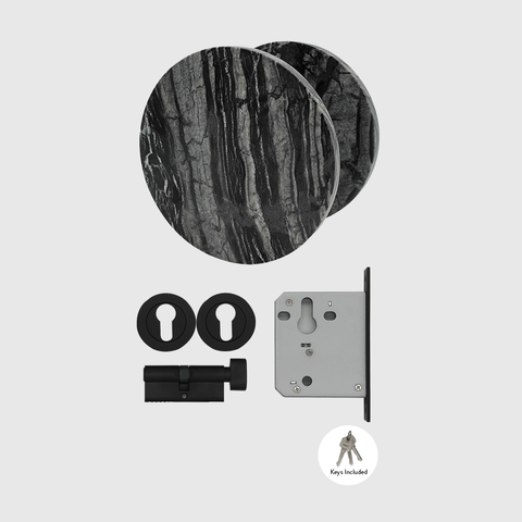 Matte Black Lock & Silver Wave Marble Entry Door Package
