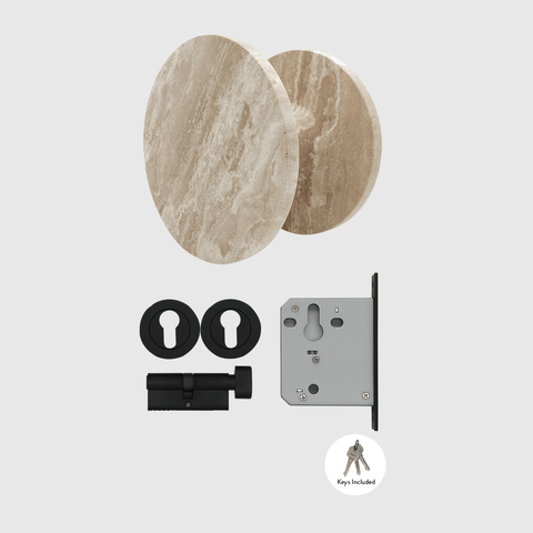 Matte Black Lock & Travertine Entry Door Package