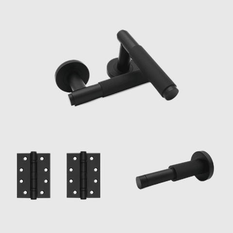 Passage Knurled Matte Black Door Handle Package