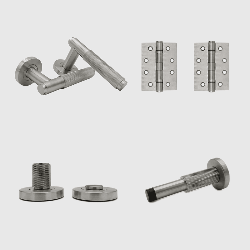 Privacy Knurled Brushed Nickel Door Handle Package