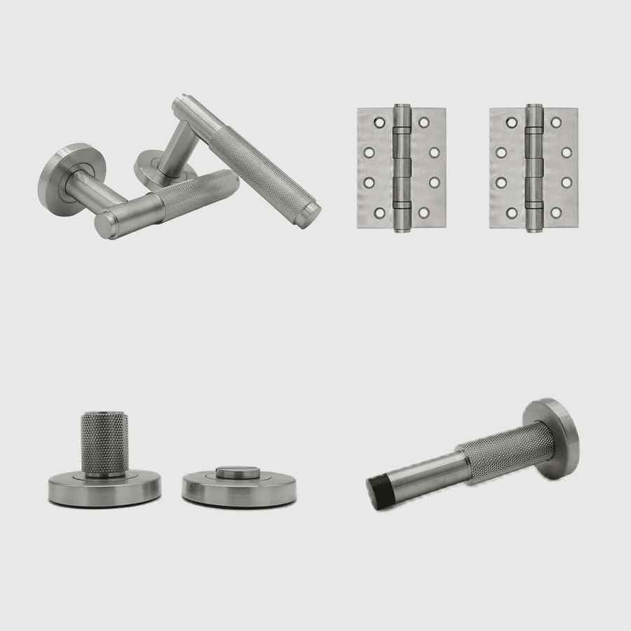 Privacy Knurled Brushed Nickel Door Handle Package - Zephra - PKPRIVACY-KN-BN